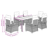 7 Piece Garden Dining Set with Cushions Grey Poly Rattan