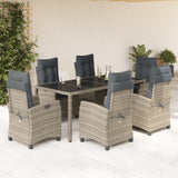 7 Piece Garden Dining Set with Cushions Grey Poly Rattan