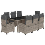 9 Piece Garden Dining Set with Cushions Grey Poly Rattan