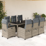 9 Piece Garden Dining Set with Cushions Grey Poly Rattan