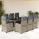 9 Piece Garden Dining Set with Cushions Grey Poly Rattan