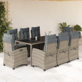 9 Piece Garden Dining Set with Cushions Grey Poly Rattan