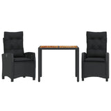 3 Piece Garden Dining Set with Cushions Black Poly Rattan - Front View
