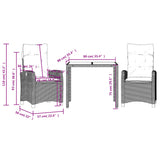 3 Piece Garden Dining Set with Cushions Black Poly Rattan