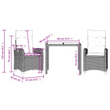 3 Piece Garden Dining Set with Cushions Black Poly Rattan - Extra Image
