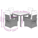5 Piece Garden Dining Set with Cushions Black Poly Rattan - Extra Image