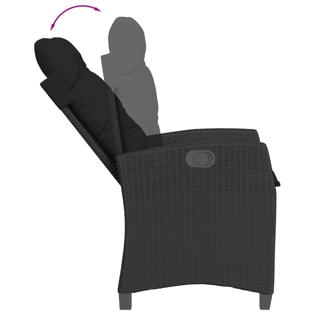 7 Piece Garden Dining Set with Cushions Black Poly Rattan