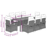 9 Piece Garden Dining Set with Cushions Black Poly Rattan - Extra Image