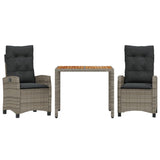 3 Piece Garden Dining Set with Cushions Grey Poly Rattan - Front View