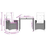 3 Piece Garden Dining Set with Cushions Grey Poly Rattan