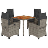 5 Piece Garden Dining Set with Cushions Grey Poly Rattan