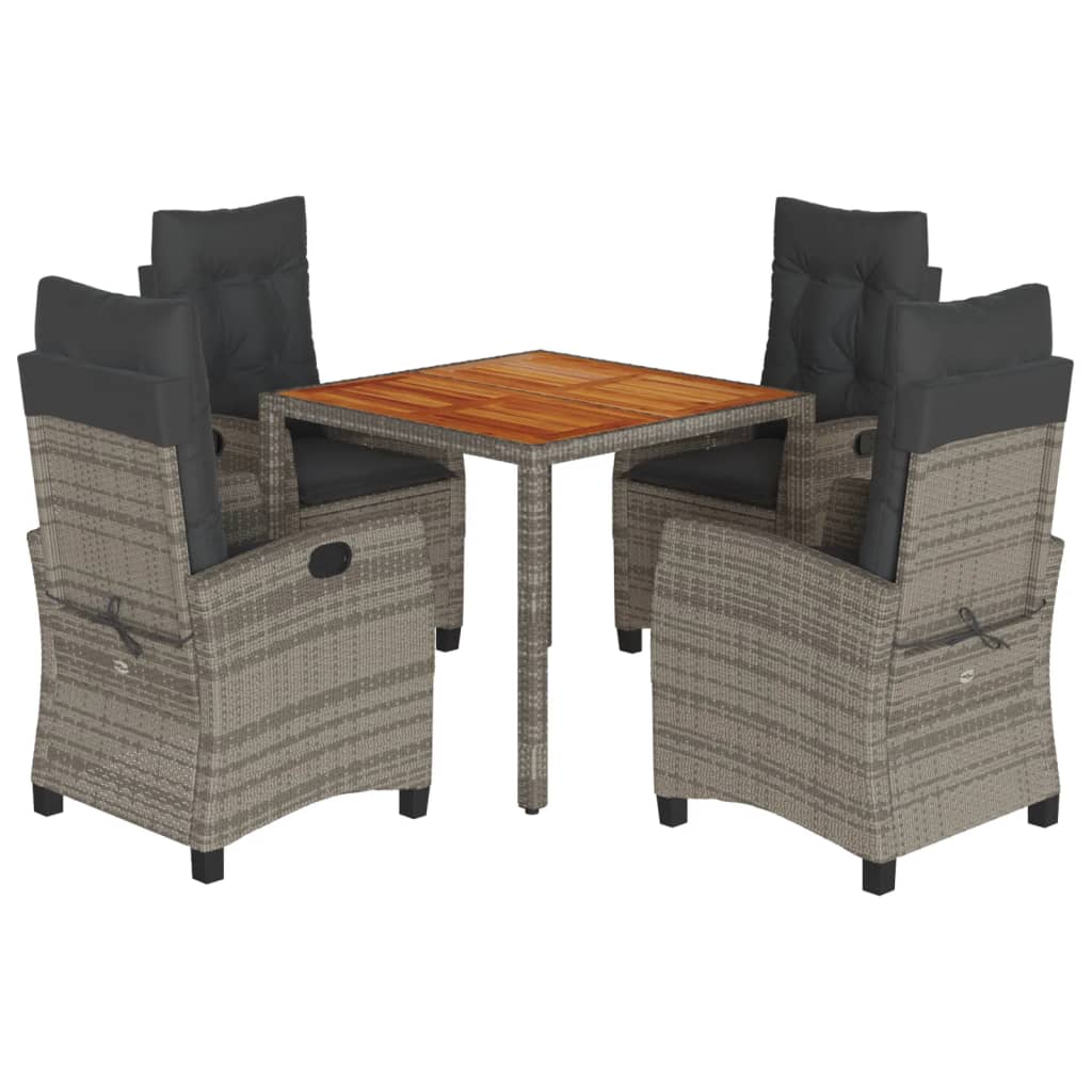 5 Piece Garden Dining Set with Cushions Grey Poly Rattan