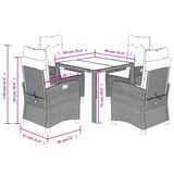 5 Piece Garden Dining Set with Cushions Grey Poly Rattan