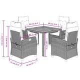 5 Piece Garden Dining Set with Cushions Grey Poly Rattan