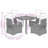 5 Piece Garden Dining Set with Cushions Grey Poly Rattan - Extra Image
