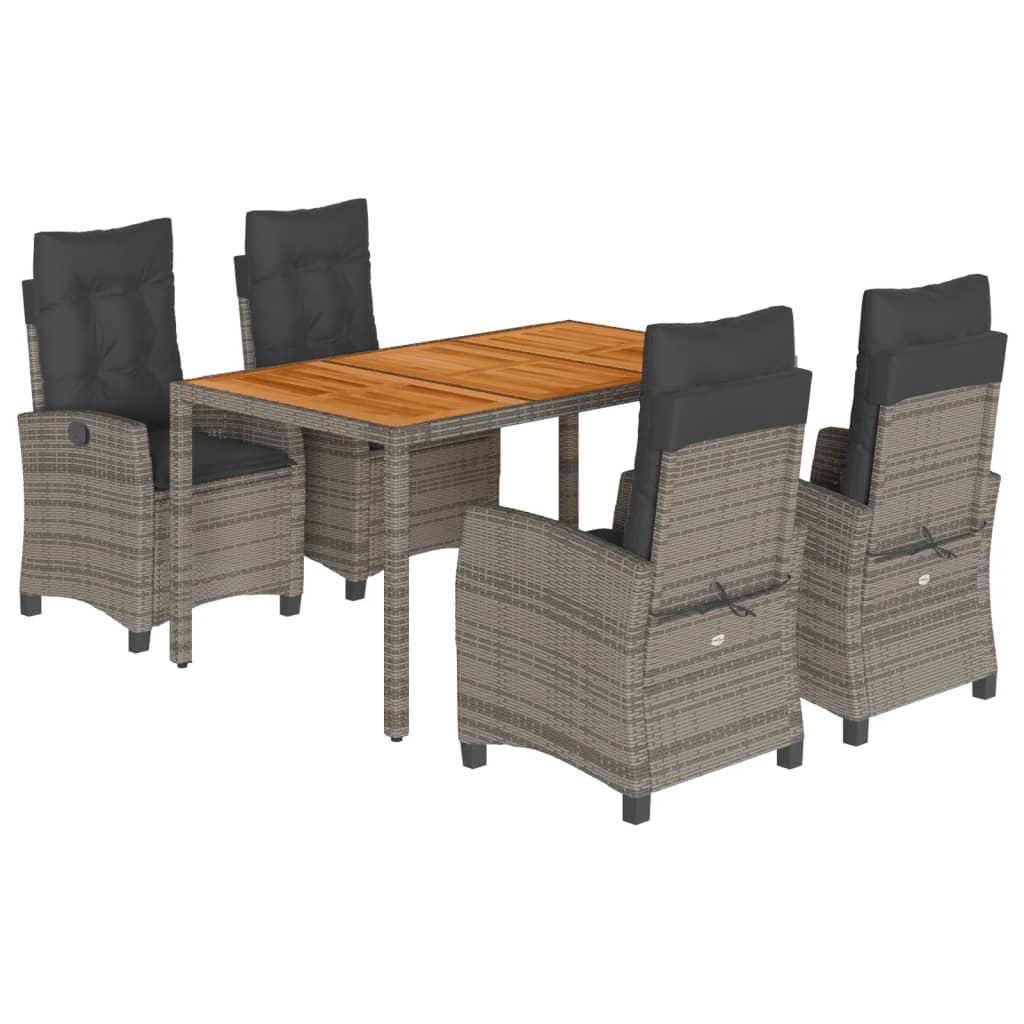 5 Piece Garden Dining Set with Cushions Grey Poly Rattan