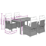 5 Piece Garden Dining Set with Cushions Grey Poly Rattan