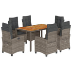 7 Piece Garden Dining Set with Cushions Grey Poly Rattan