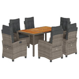 7 Piece Garden Dining Set with Cushions Grey Poly Rattan - Front View