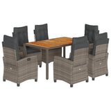 7 Piece Garden Dining Set with Cushions Grey Poly Rattan