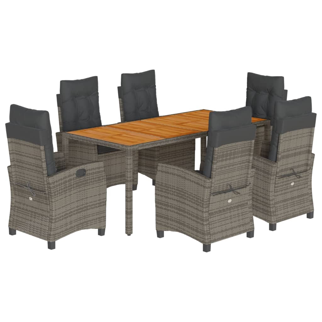 7 Piece Garden Dining Set with Cushions Grey Poly Rattan