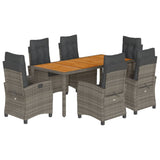7 Piece Garden Dining Set with Cushions Grey Poly Rattan - Front View