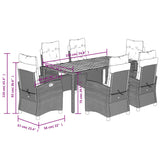 7 Piece Garden Dining Set with Cushions Grey Poly Rattan