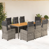 9 Piece Garden Dining Set with Cushions Grey Poly Rattan