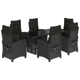 7 Piece Garden Dining Set with Cushions Black Poly Rattan - Front View