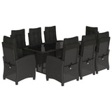 9 Piece Garden Dining Set with Cushions Black Poly Rattan