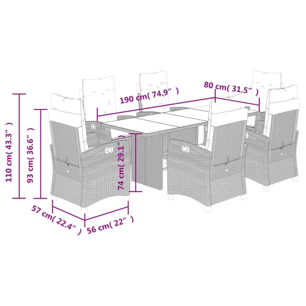 7 Piece Garden Dining Set with Cushions Grey Poly Rattan