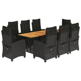 9 Piece Garden Dining Set with Cushions Black Poly Rattan