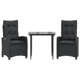 3 Piece Garden Dining Set with Cushions Black Poly Rattan