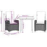 3 Piece Garden Dining Set with Cushions Black Poly Rattan - Extra Image