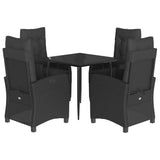 5 Piece Garden Dining Set with Cushions Black Poly Rattan