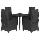 5 Piece Garden Dining Set with Cushions Black Poly Rattan - Front View