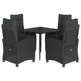 5 Piece Garden Dining Set with Cushions Black Poly Rattan - Front View