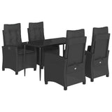 5 Piece Garden Dining Set with Cushions Black Poly Rattan - Front View