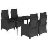 5 Piece Garden Dining Set with Cushions Black Poly Rattan - Front View