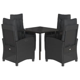 5 Piece Garden Dining Set with Cushions Black Poly Rattan - Front View