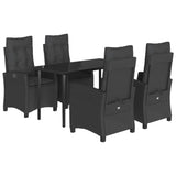 5 Piece Garden Dining Set with Cushions Black Poly Rattan - Front View
