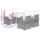 5 Piece Garden Dining Set with Cushions Black Poly Rattan - Extra Image