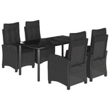 5 Piece Garden Dining Set with Cushions Black Poly Rattan