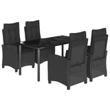 5 Piece Garden Dining Set with Cushions Black Poly Rattan - Front View