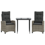 3 Piece Garden Dining Set with Cushions Grey Poly Rattan - Front View