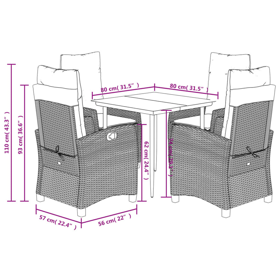 5 Piece Garden Dining Set with Cushions Grey Poly Rattan