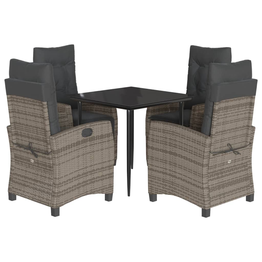 5 Piece Garden Dining Set with Cushions Grey Poly Rattan