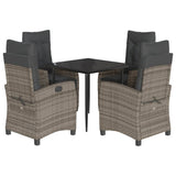 5 Piece Garden Dining Set with Cushions Grey Poly Rattan