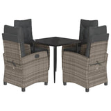 5 Piece Garden Dining Set with Cushions Grey Poly Rattan - Front View