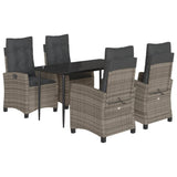 5 Piece Garden Dining Set with Cushions Grey Poly Rattan - Front View